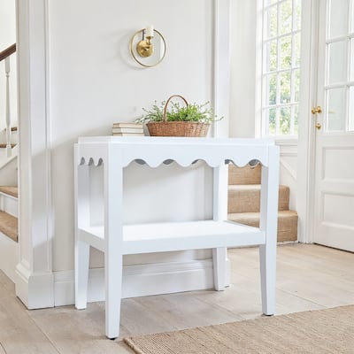 Carolina Chair & Table Rectangular Side Table, Mango Wood, Decorative Scallop Edge, 17L x 28W x 28H inches