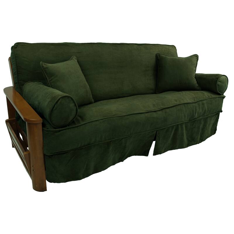 Microsuede Full-Size 8-10 Inch Thick Futon Slip Cover Set with Four Throw Pillows - Hunter Green