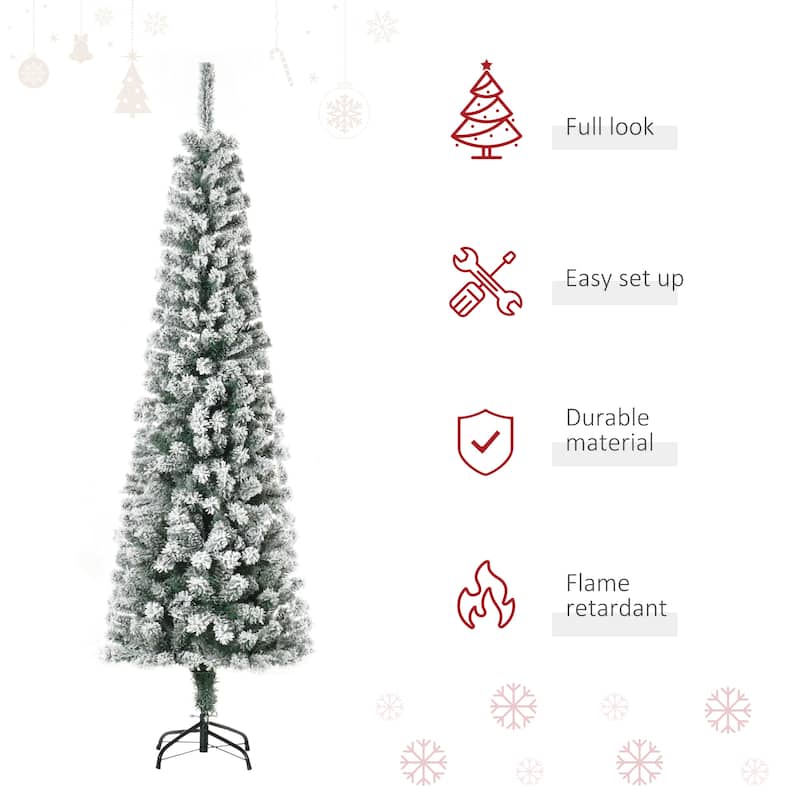 HOMCOM Unlit Slim Flocked Christmas Tree with Stand
