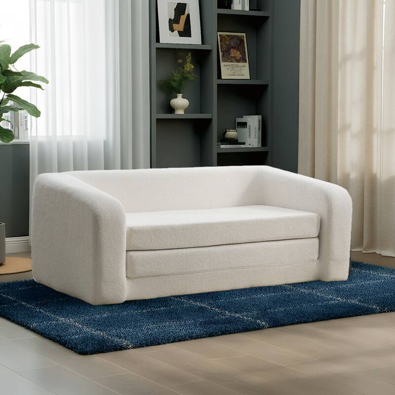 71.2"W 2-in-1 Foldable Pull Out Loveseat Sofa Bed Equipped with Armrest & Backrest Pillows