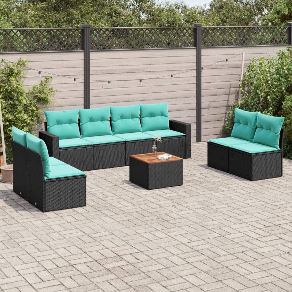vidaXL Patio Sofa Set with Cushions Outdoor Furniture 9 Piece Poly Rattan - 25.8x 24.4x 27.2