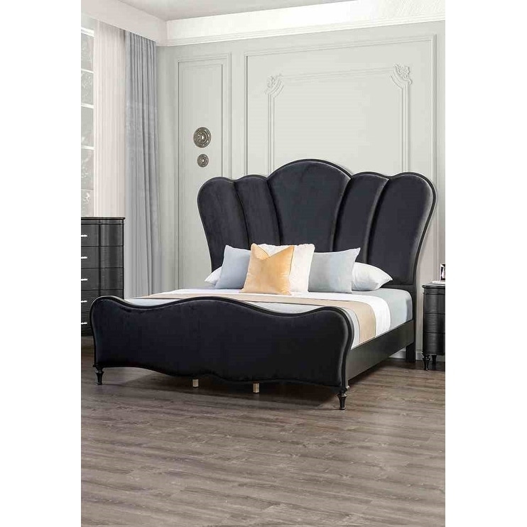 Glam 1pc Black Finish Upholstered Bed Designer Headboard