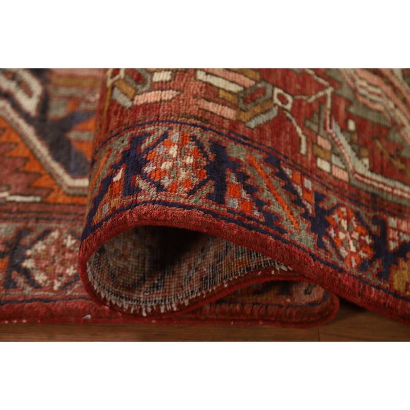 Geometric Hamedan Persian Vintage Runner Rug Hand-knotted Wool Carpet - 3'6"x 10'6"