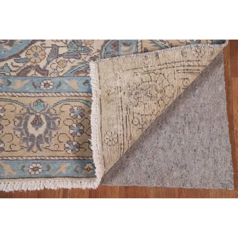 Hand Knotted Oriental 100% Wool Carpet Traditional Floral Beige & Ivories Tabriz Area Rug - 9' 5'' X 6' 5''