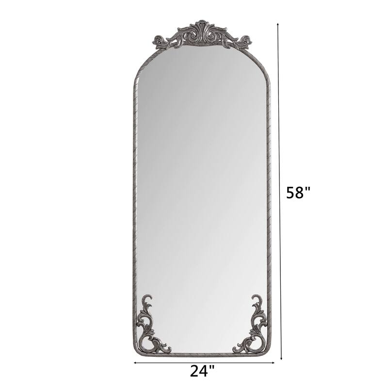 58"x24"Arched Hanging Wall Mounted Mirror with Vintage Carved Applique