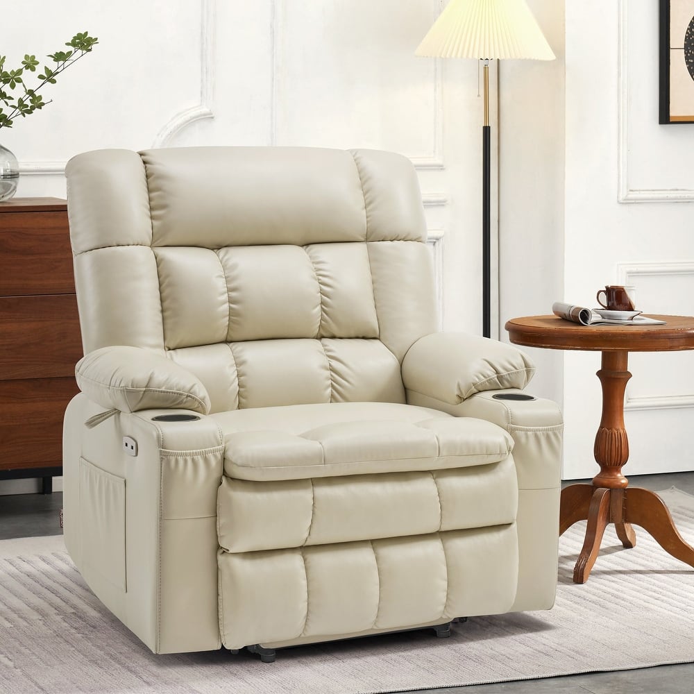 MCombo Dual Motor Power Lift Recliner Chair sofa with Massage and Heat, Infinite Position, Faux Leather R7897 (Medium-Wide)