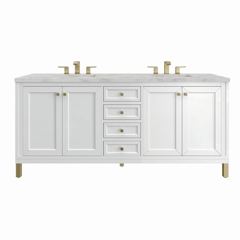 James Martin Vanities 305-V72-3VSL Chicago 72" Double Basin Wood - Glossy White - Painted