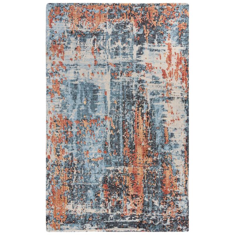 Alora Decor Alure Blue, Beige, Black, and Orange Wool Blend Rug - 5' x 8'