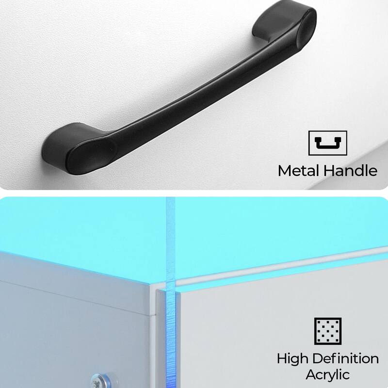 LED Nightstand with Adjustable Colors, 2 Drawers & Power Outlets