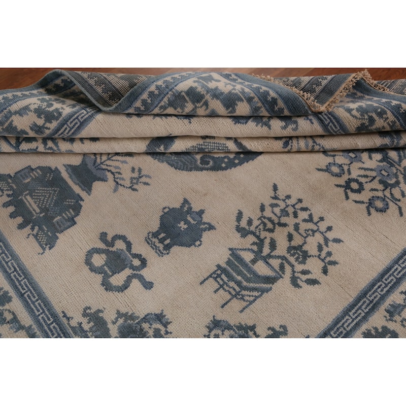 Art Deco Indian Square Rug Hand-Knotted Wool Carpet - 8'1" x 7'11"