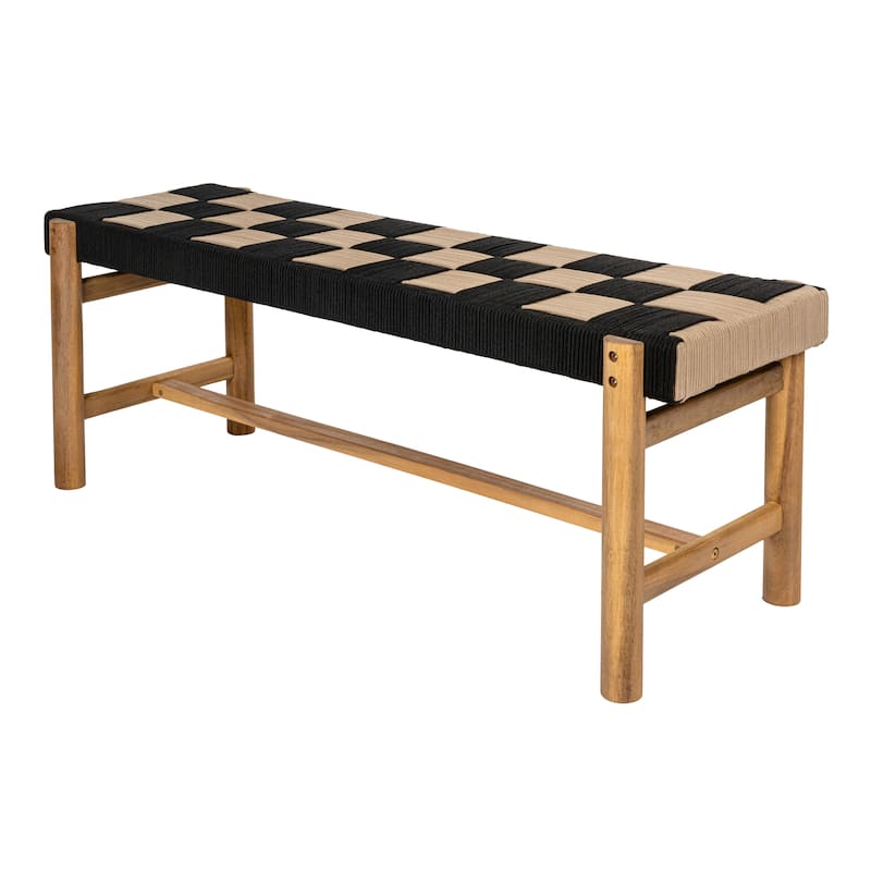 48" 2-Seat Outdoor Acacia Bench, Backless w/ Woven Rope Seat, 700-lb Support