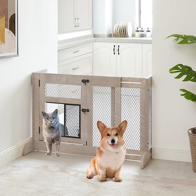 unipaws Free Standing Dog Gate with Cat Door