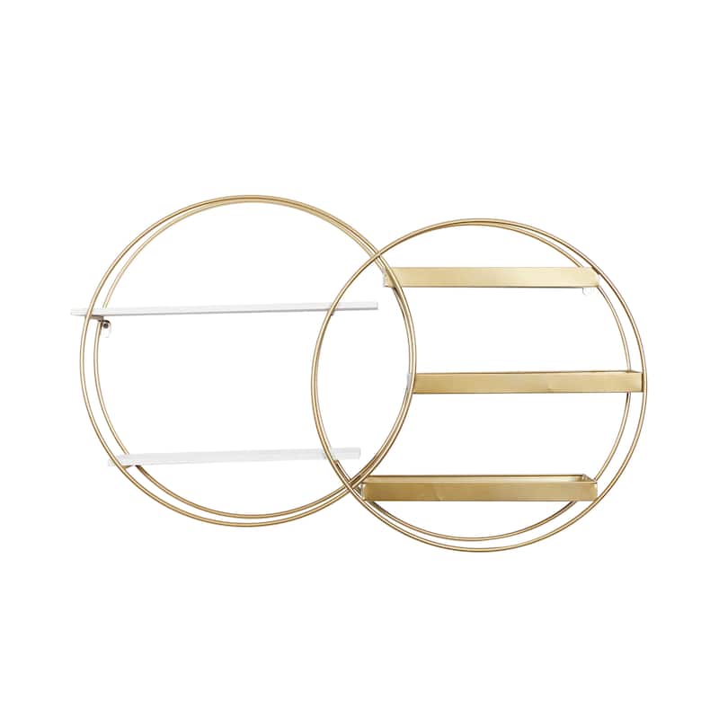 Metal Overlapping Circle 5 Level Geometric Wall Shelf with Wood Accents - Gold or Black