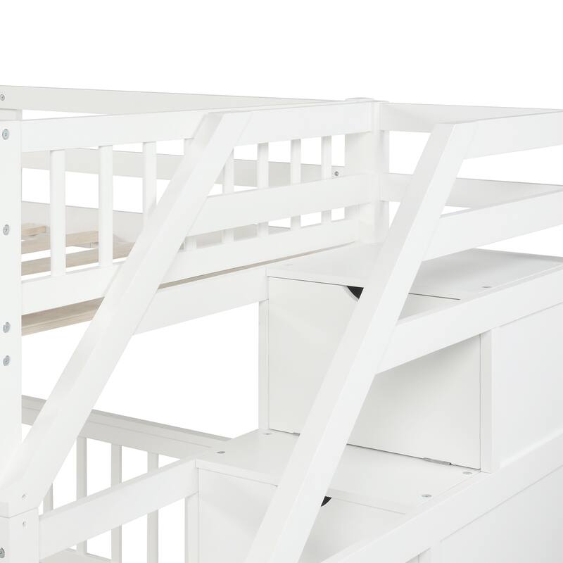 Twin Over Full Loft Bed with Storage Staircase, Perfect for Kids and Sleepovers