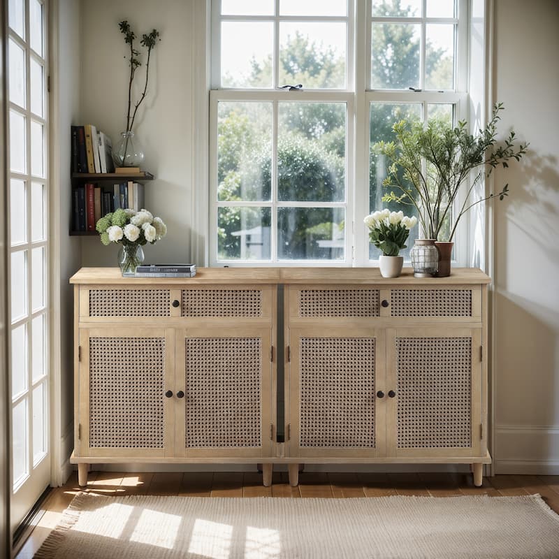 Art Leon Accent Natural Rattan Sideboard Buffet Cabinet (Set of 2) - Natural