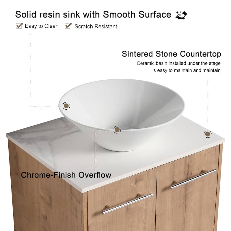 Malwee 24"/30" Floating Bathroom Vanity, Wall Mounted Bathroom Vanity with Ceramic Sink,Soft Close Doors