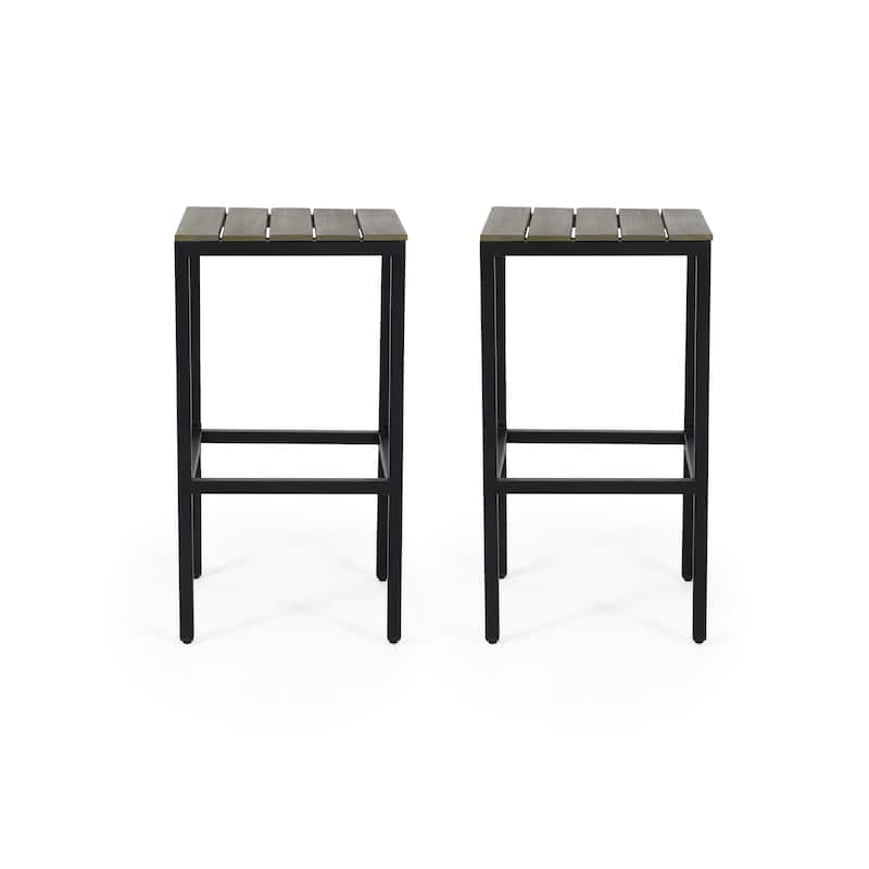 Dorset Acacia Wood Bar Stools by Christopher Knight Home - Black + Gray + Black Metal