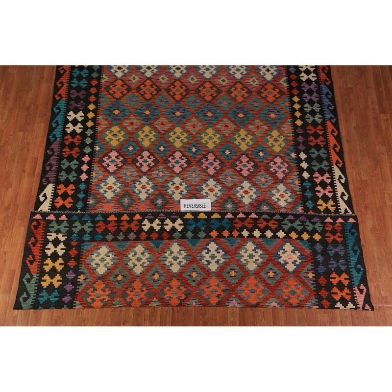 Tribal Geometric Kilim Area Rug Hand-Woven Wool Carpet - 8'7"x 11'6"