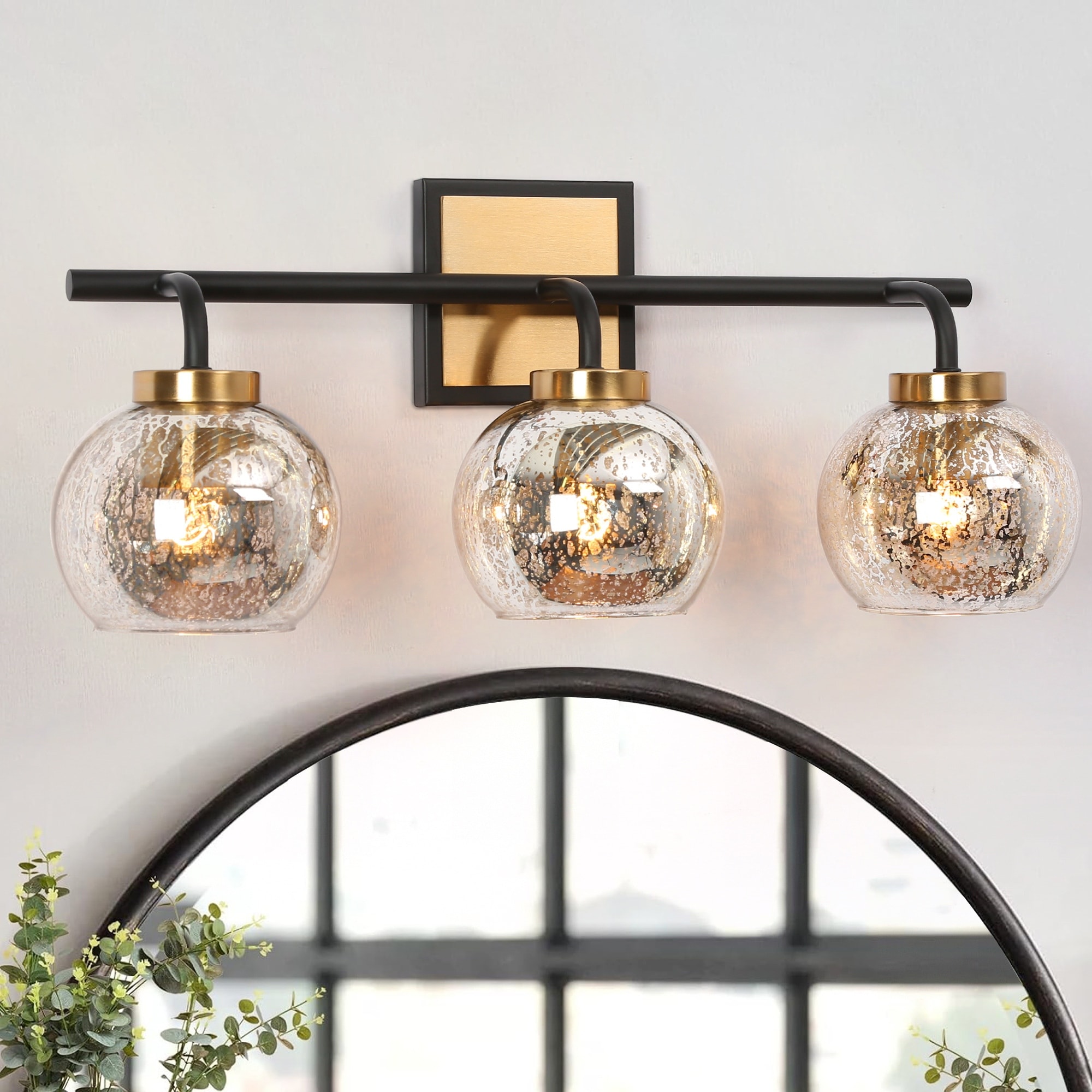 Modern 1/2/3/4-Light Black Gold Bathroom Vanity Lights Mercury Glass Wall Sconces