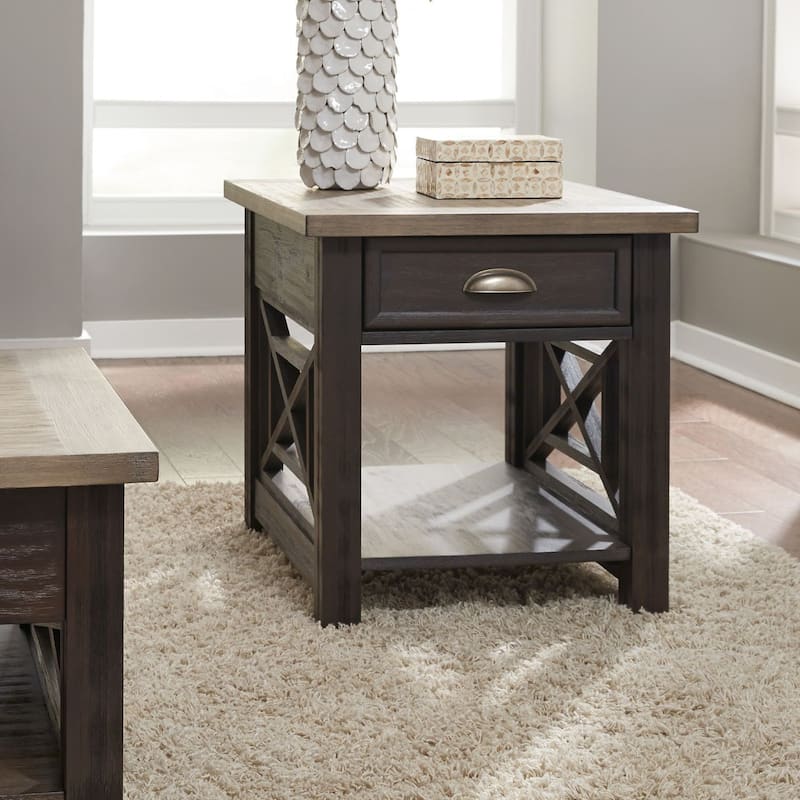 Heatherbrook Charcoal and Ash Drawer End Table - Charcoal and Ash - Wood/Veneer