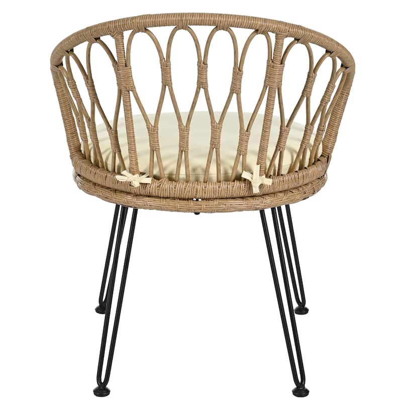 Outdoor Leisure Set, 2 Rattan Single Chairs with A Glass Round Table, Perfectly Suited for Patios, Balconies, and Courtyards