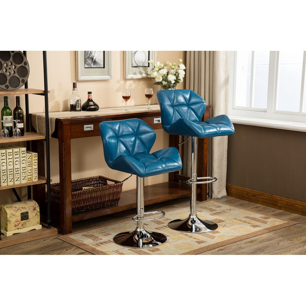 Adjustable Height Hidraulic Bar Stools Set of 2, Counter Height Faux Leather Chair with Footrest for Kitchen Island, Dining Room