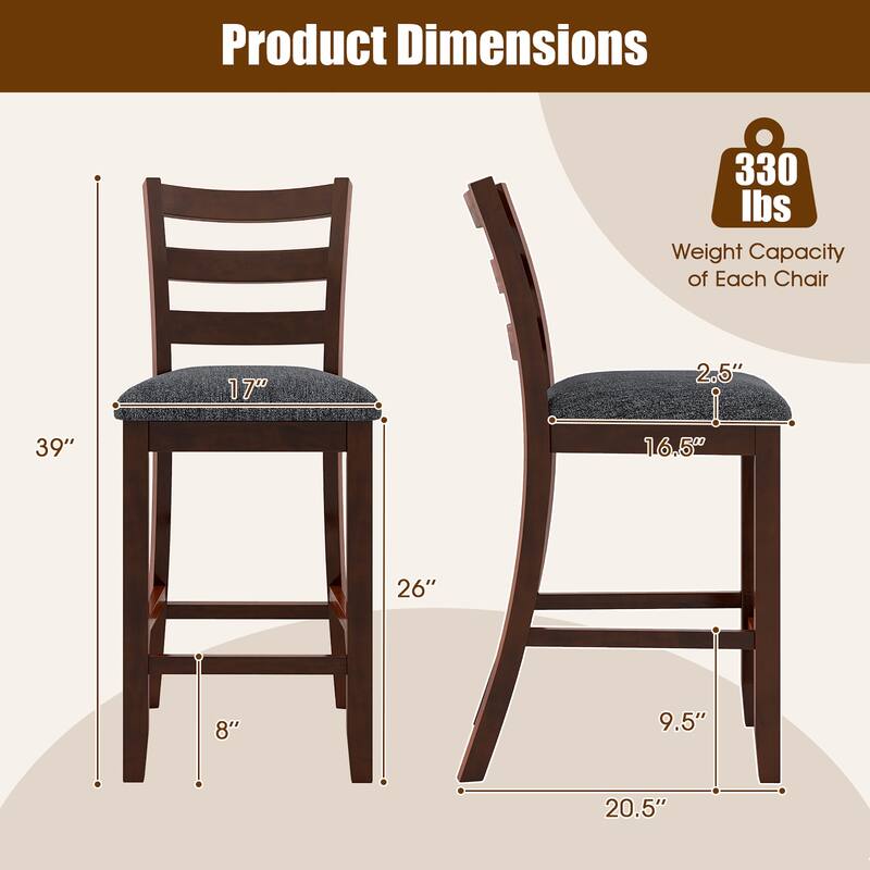 Gymax Wood Bar Stools Set of 2 Counter Height Chairs w/ Faux Leather - See Details