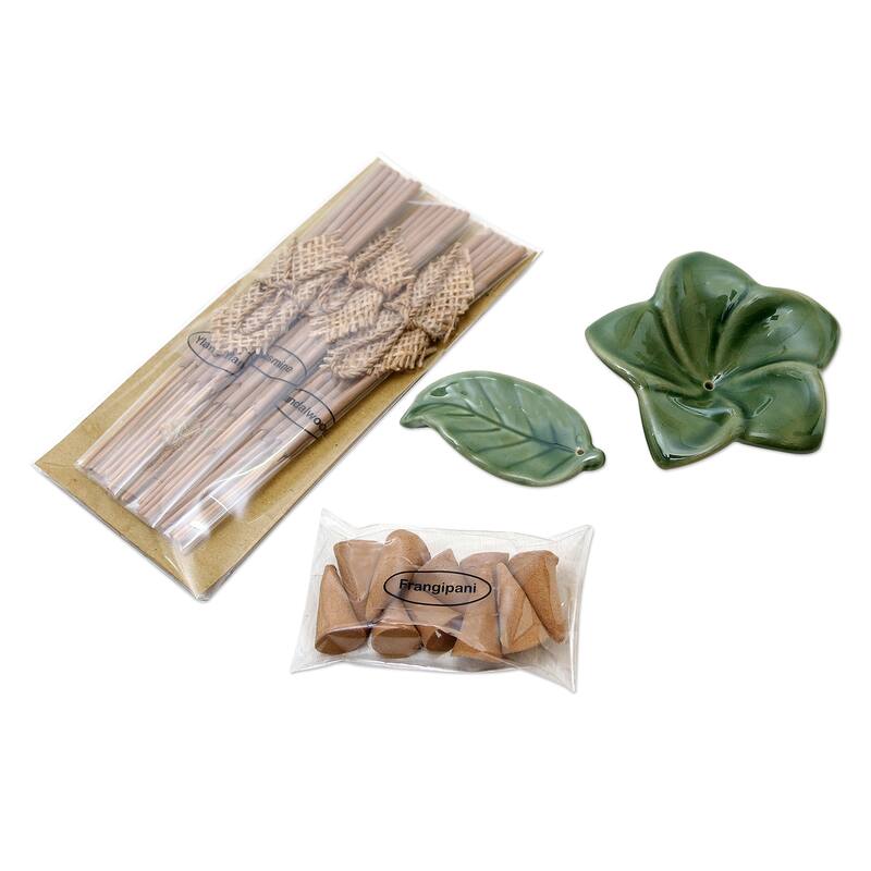 Novica Handmade Scented Frangipani Ceramic Incense Set