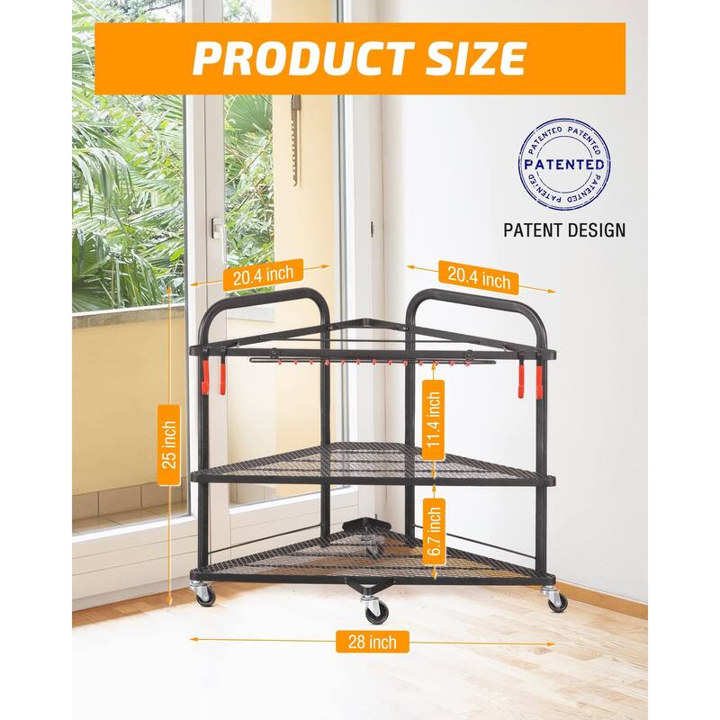 Corner Yoga Mat Storage Rack Rolling Home Gym Organizer with Hooks