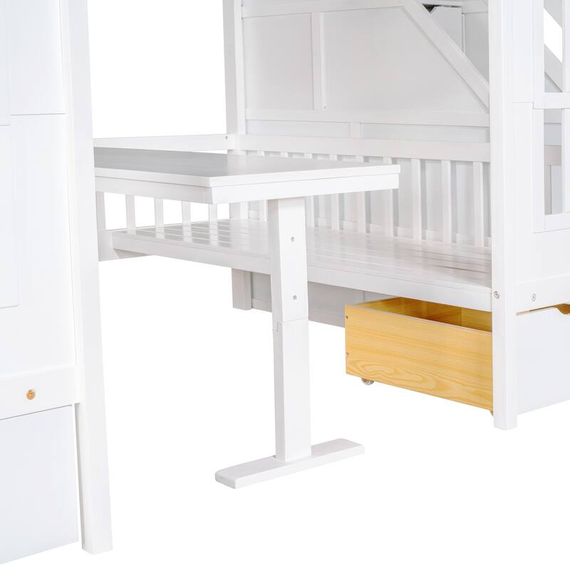 Bunk Bed with Changeable Table , Bunk Bed Turn into Upper Bed and Down Desk with 2 Drawers