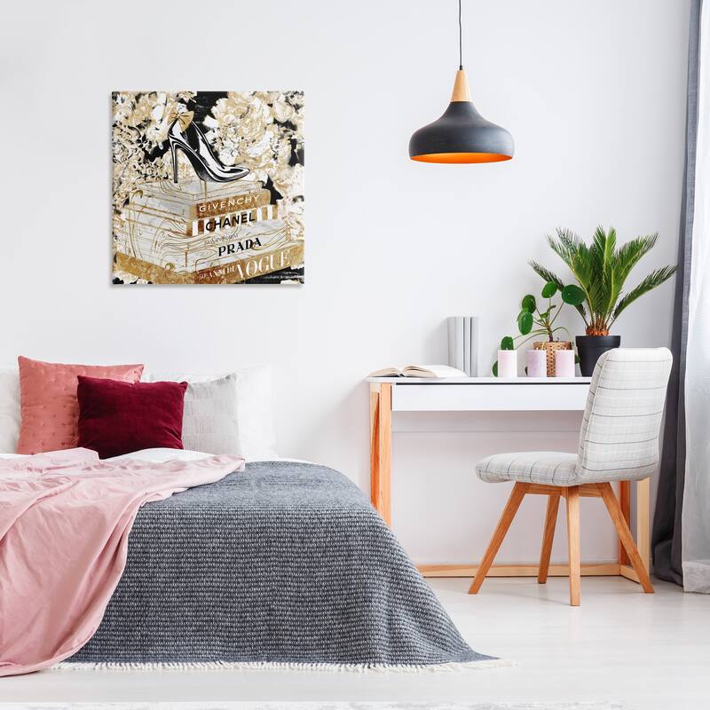 Stupell Fashion Heels and Books Black Gold Designer Details Canvas Wall Art