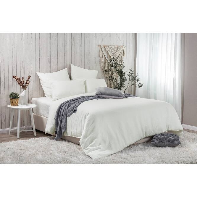 WHOLINENS Stone Washed French Linen Blend Duvet Cover & Pillow Shams Set