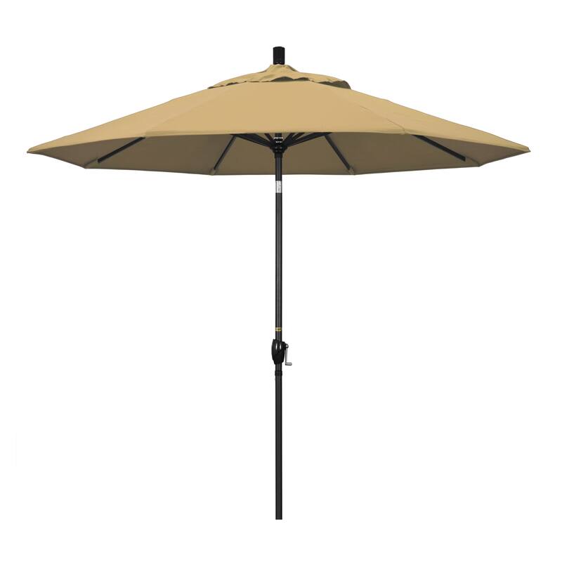 California Umbrella 9' Rd. Crank Lift Push Button Tilt Aluminum Aluminum Patio Umbrella, Black Finish, Olefin Fabric