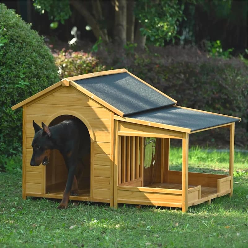 Large Natural Dog House With Asphalt Roof,Dog Houses For Large Dogs,Dog Kennel With Doors,Dog Houses Outdoor-Cuddlewood