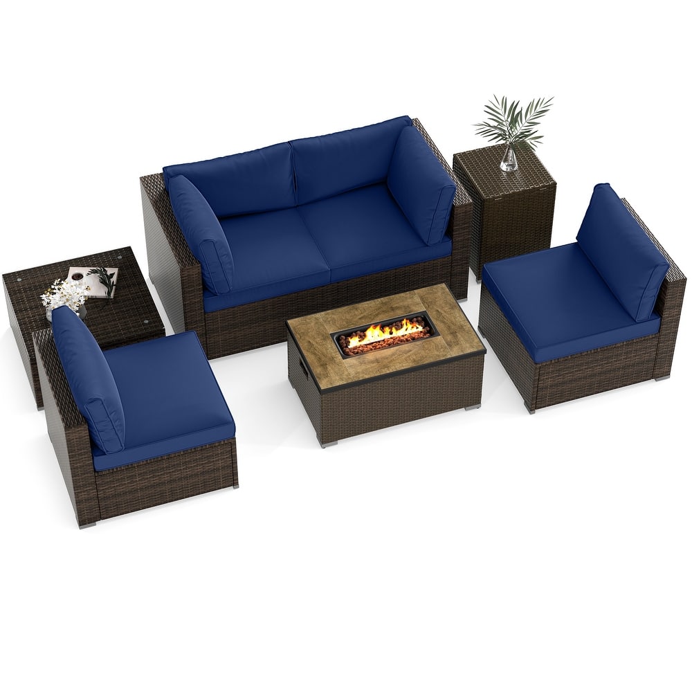 Gymax Set Of 7 Furniture Set w/32'' Fire Pit Table & Propane Tank