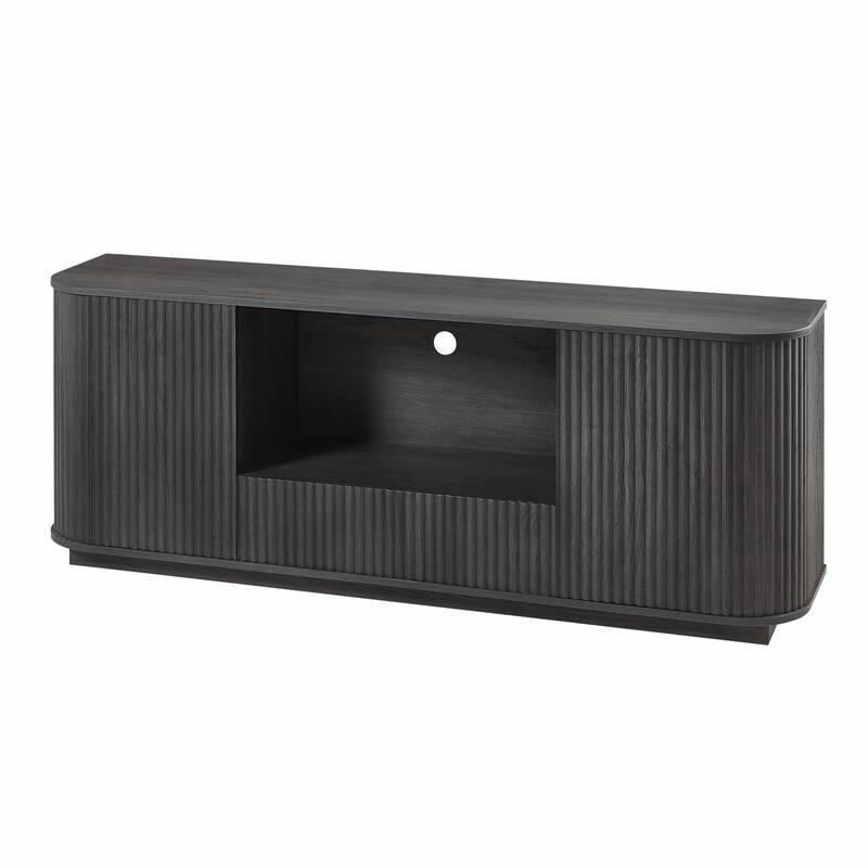 64-Inch Wavy TV Stand, Rounded Sideboard, Storage Cabinet, Wooden Vertical Stripe Cabinet