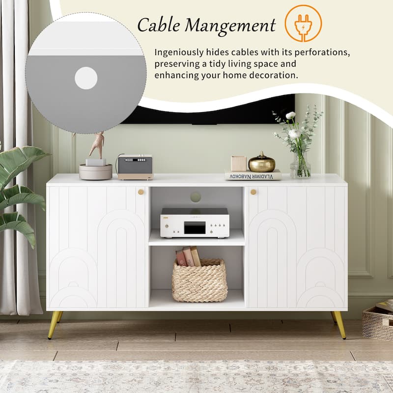 53.1" TV Stand with Gold Metal Legs and Open Shelves