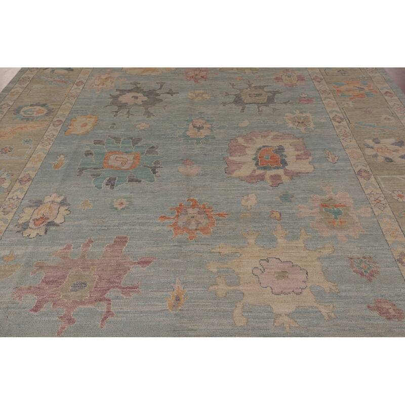 Light Blue Oushak Vegetable Dye Area Rug Hand-Knotted Wool Carpet - 8'11" x 11'8"