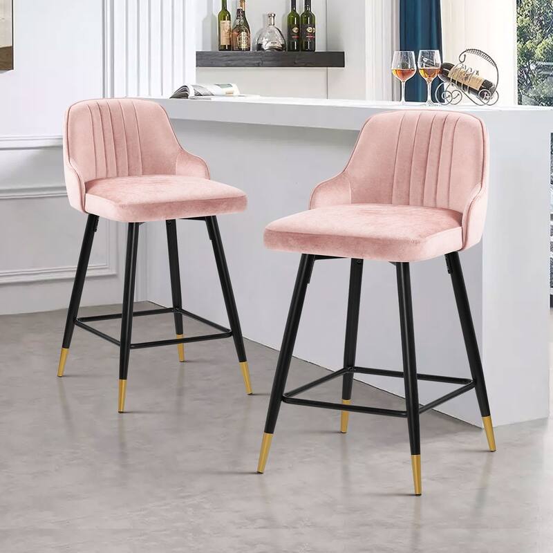 Modern Velvet Upholstered Swivel Counter/ Bar Stools Set of 2/4