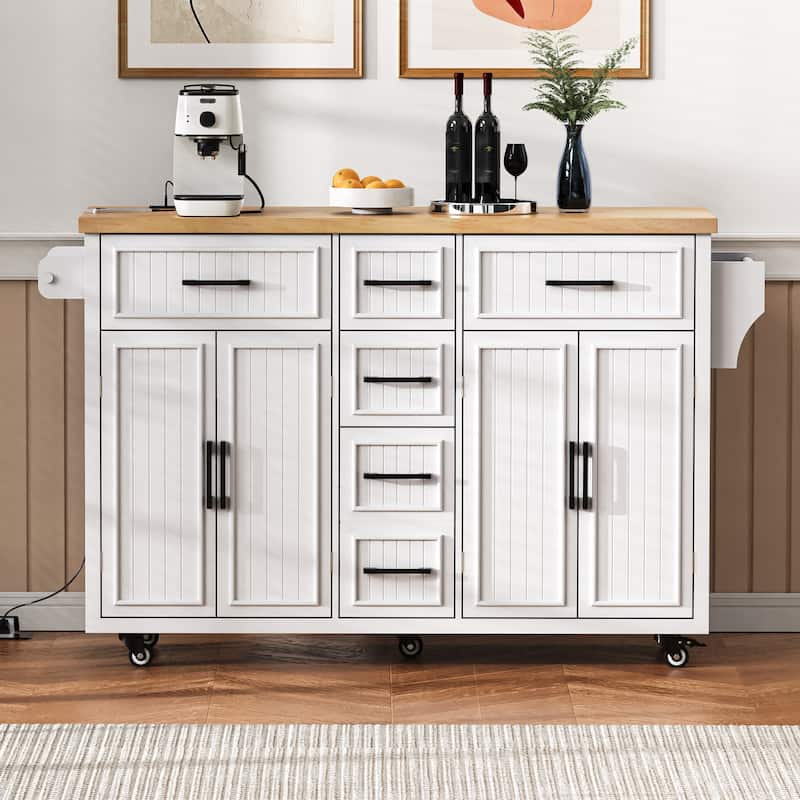 Large Kitchen Island with Drop Leaf Rolling Kitchen Cart with Drawers