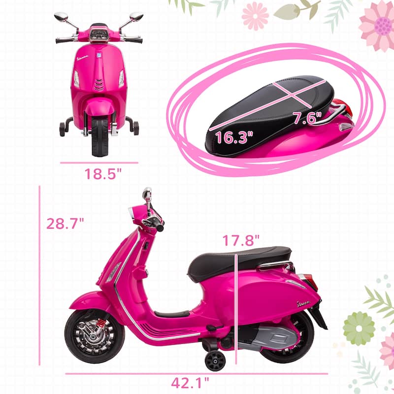 6V Kids Electric Motorcycle Stylish Battery Powered Motorbike with Music, Pink Ride on Car with Headlight