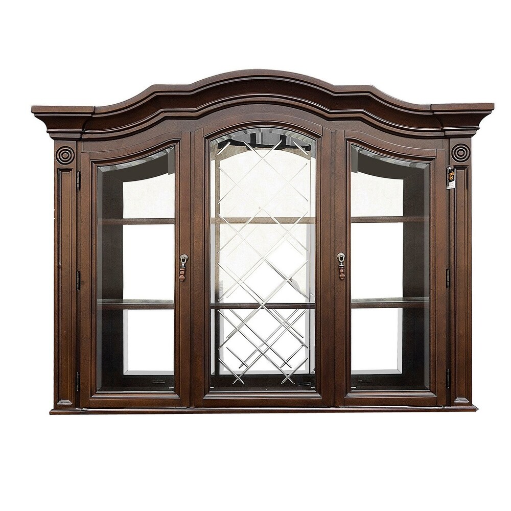 Overstock Scalloped Bonnet Top Hutch with 2 Glass Doors and Shelves, Cherry Brown (Brown)