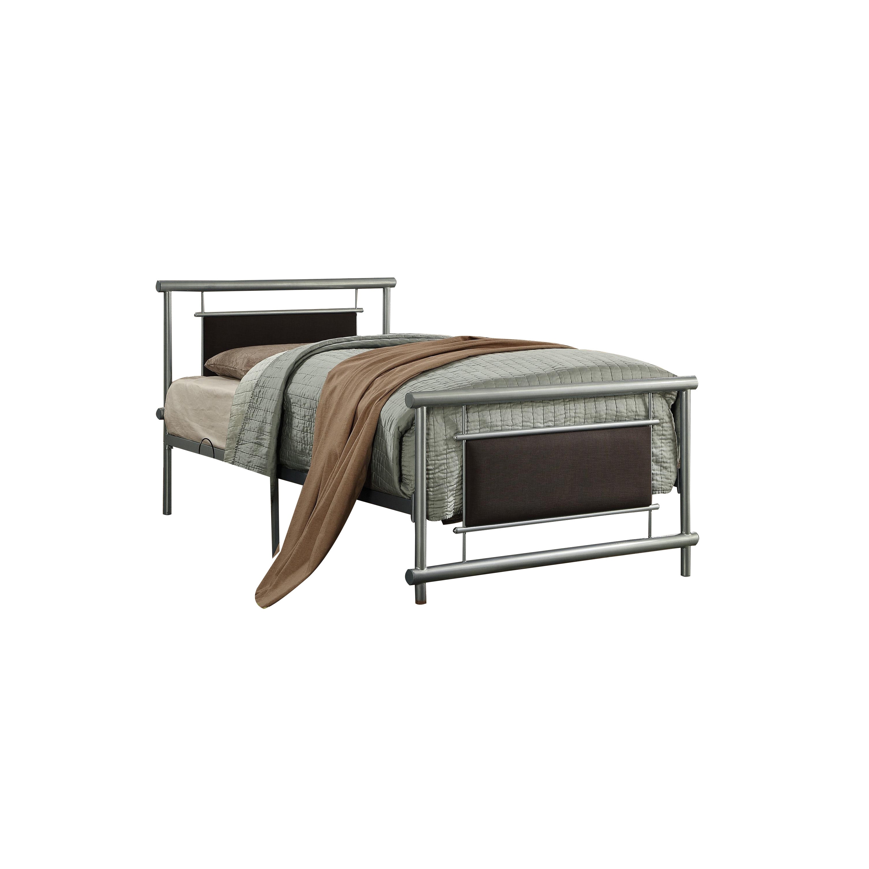 Metal Frame Twin Size Platform Bed With Fabric Padding Silver And Brown Overstock 31636259