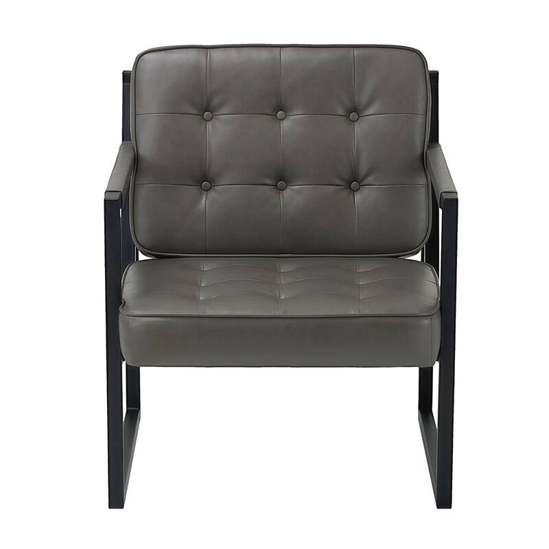 Mid-Century Modern Leather Accent Chair, Arm Chair with Metal Legs - Set of 1 - Grey