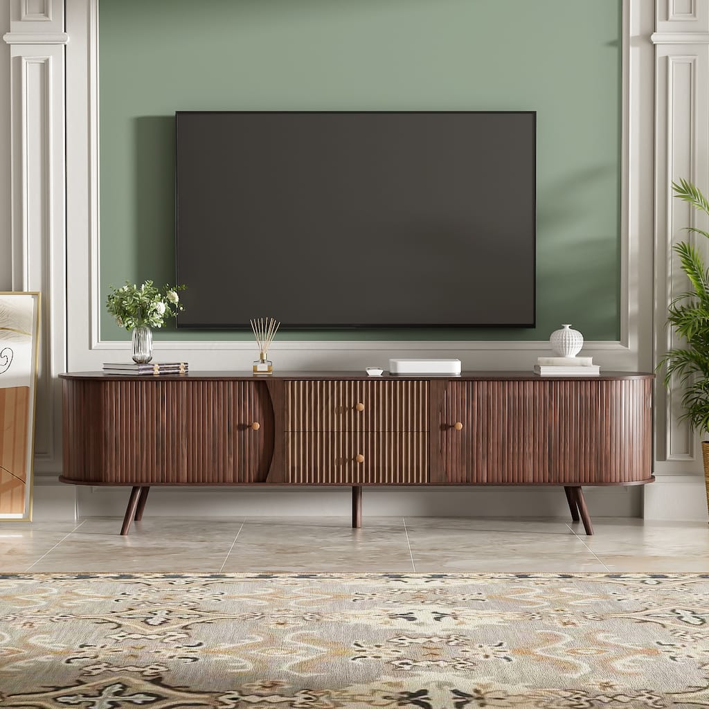 70" Mid Century Modern TV Stand for TVs Up to 80" with Fluted Drawers