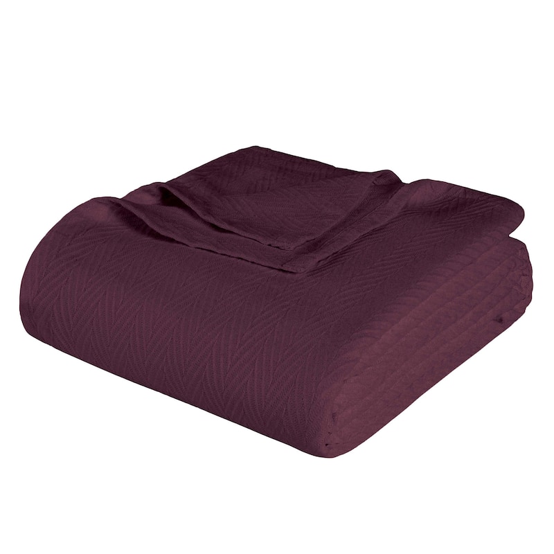 HomeRoots Twin Plum Cotton Woven Chevron Blanket