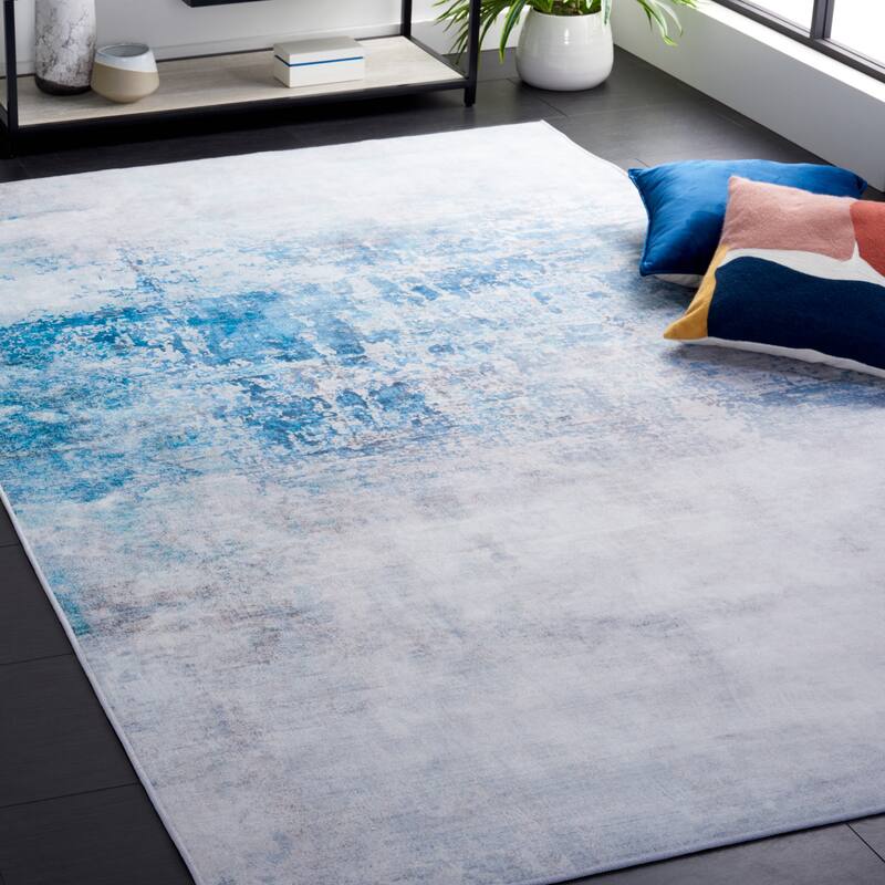 SAFAVIEH Tacoma Machine Washable Slip Resistant Norah Modern Abstract - 6' x 9' - Grey/Blue - Rectangle