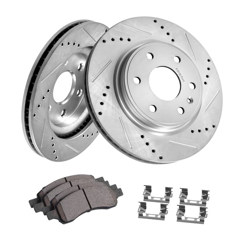 Front and Rear Brake Kit Drilled and Slotted Brake Rotors Ceramic Brake Pads Replacement - Traverse（2009-2017）
