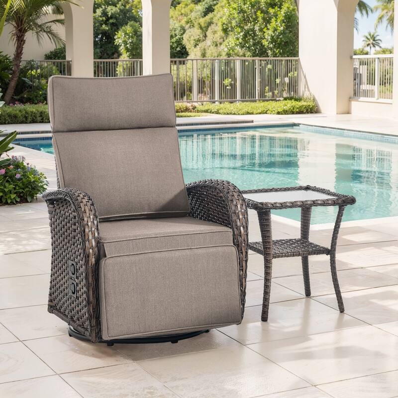 Meyreso 3-Piece Wicker Swivel Reclining Chaise Lounge with Adjustable Backrest & Footrest