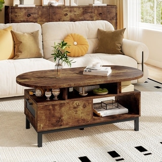 47 Inch Oval Coffee Table with Storage and Open Compartments - 47" x 23 ...